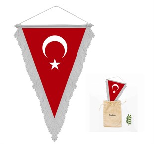 Trio Avm 15 x 22,5 cm Üçgen Saçaklı Türk Bayrağı Saten Kumaş